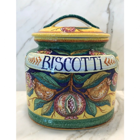 ITALIAN HANDMADE PAINTED FRUIT BISCOTTI JAR NEW! - Picture 2 of 14